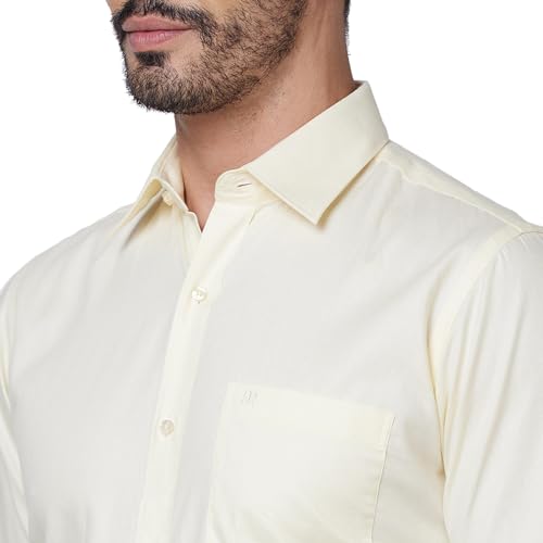 Image of Raymond Men Contemporary Fit Solid Pattern Pure Cotton Semi Cutaway Collar Half Sleeve Formal Shirt