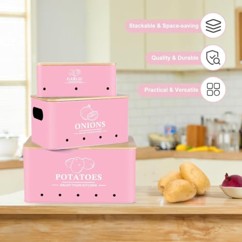 Image of 3 Pieces Potato Onion & Garlic Storage Bin Sturdy for Kitchen Counter | Kitchen Storage & Organization | Food Storage Containers.