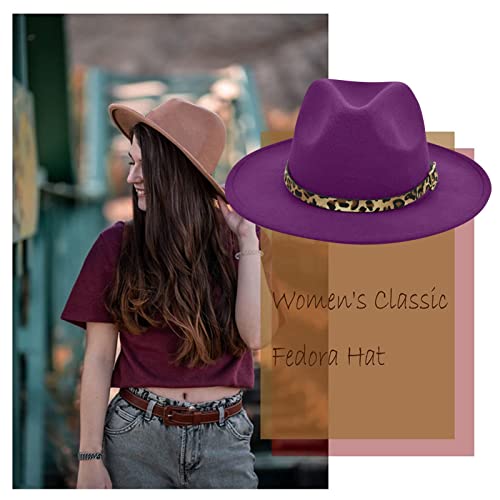 Bucket Hats For Unisex Buckle Hat Panama Fedora With Leopard Belt Wide Women's Baseball Caps Purple One Size #TOP1