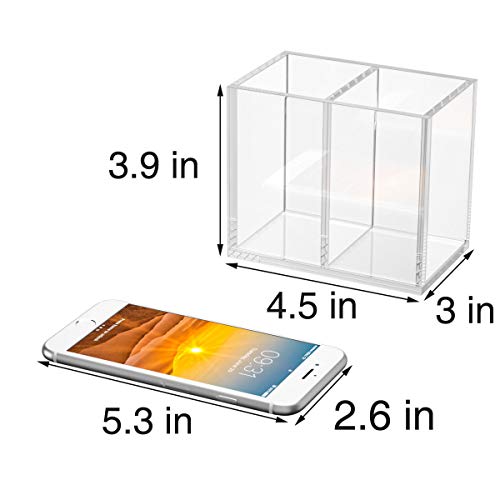 Image of NIUBEE Acrylic Pen Holder 2 Compartments, Clear Pencil Organizer Cup for Countertop Desk Accessory Storage