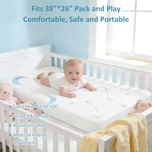 Image of PanKers Pack and Play Mattress, 38 inchx26 inchx1.5 inch Dual Sided Premium Memory Foam Pack N Play Mattresses pad, Breathable Mattress for Pack N Play Pen with Washable Soft Cover