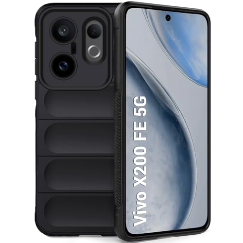 Image of TheGiftKart Liquid Silicon Back Cover Case for Vivo X200 FE 5G | Shockproof Military Grade Protection | Micro-Fibre Cloth On Inner Side | Anti-Slip Grip Back Case for Vivo X200 FE 5G (TPU, Black)