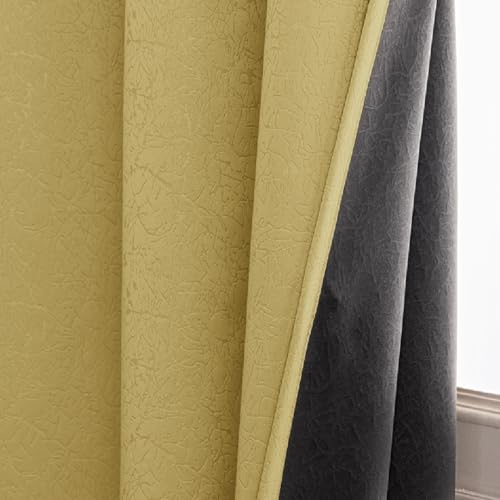 Image of HOMEMONDE 100% True Blackout Curtains 7 Feet Door - 1 Piece Curtain, Embossed Panels Light Block Thermal Insulated & Noise Reducing Room Darkening Curtains (Golden Beige, 84Inch)