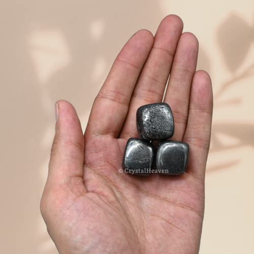Image of Certified Hematite Crystal Healing Tumbled Stone, Natural Polished Crystals for DIY Crafts, Manifestation, Meditation, Pooja Feng Shui and Reiki Healing (30 Grams)