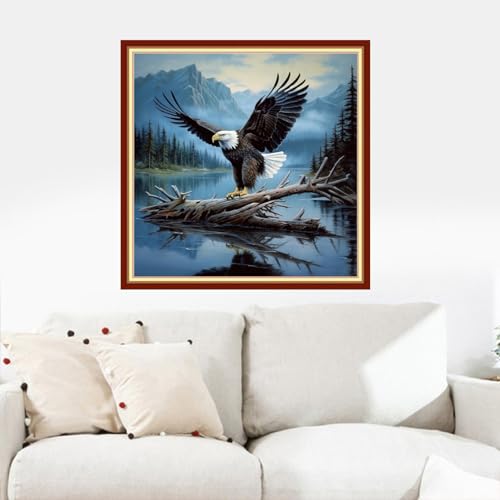 Image of Dooxvey Cross Stitch Kits for Adults Stamped Full Range of Embroidery Starter Kits for Beginners 11CT Printed Cross Stitch Patterns Needlepoint Kits Stamped Crossstitching-Eagle Lake 18x18 inch