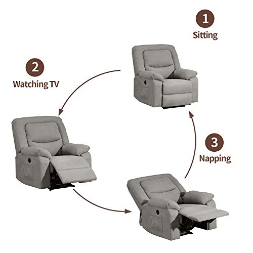 Power Recliner Chair with Heat and Massage, Electric Recliner Chairs Sofa with USB Charge Port for Adults, Fabric Recliner Chair for Bedroom, Living Room and Home Theater Seating (Gray) - Thumbnail 3