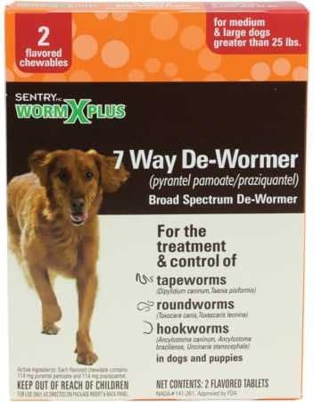 SENTRY Worm X Plus 7 Way DeWormer Large Dogs (6 count) Package may vary
