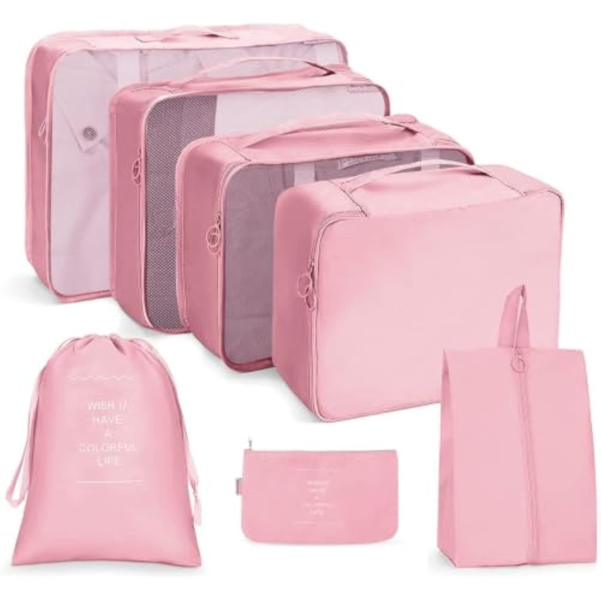 7 Pcs Travel Packing Organizer Set, Pink
