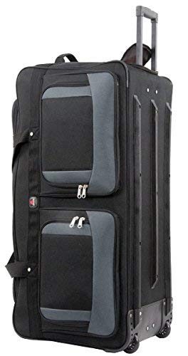 Amaro Extra Large Rolling Duffle Bag, Wheeled Travel Camping Bag, Black/Grey, 36 inch