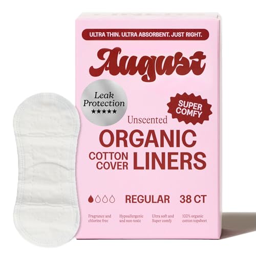 August Organic Panty Liners for Women Made with Organic Cotton 38 Daily Liners for Women Toxin & Fragrance Free Hypoallergenic Cotton