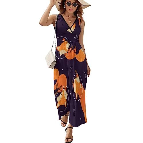Robe à volants coupe sans manches col V profond imprimé Fishes Multi1