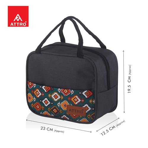 Image of ATTRO Easy Carry Insulated Lunch Bag, 7.5 Liter- Waterproof & Durable, Stylish Carry Bag for Kids, School, Office, Travel & Picnic, Spacious with Easy-to-Carry Handles -Grey