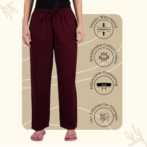 Image of Happy Bunny Parallel Pants for Women 100% Cotton Ankle Length Trousers Regular Fit with Elastic Drawstring Stylish & Pockets Casual Formal Wear for Office & Home