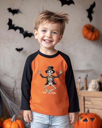 Halloween Shirts for Kids Boys Girls Toddler Halloween Shirt Pumpkin Shirts Ghost Clothes Long Sleeve Cotton Tee 2T-8Y2