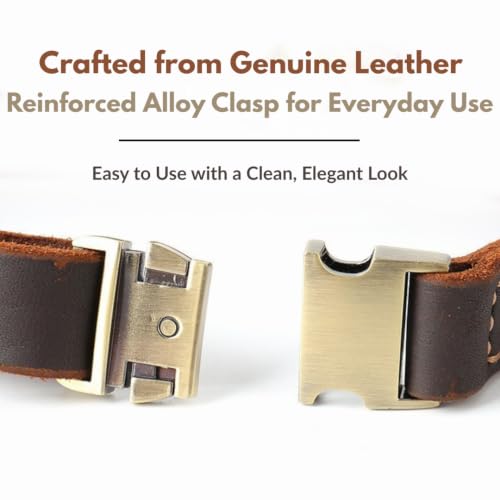 Image of Genuine Leather Dog Collar with Solid Alloy Buckle, Hand-Stitched, Soft Non-Choking Design, Dark Brown, Includes Brown Leather Tracking Case (Small: Width = 0.6 inch; Neck = 12 inch - 16 inch)