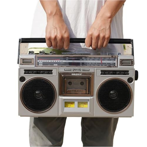 Reproductor de casete Bluetooth Boombox con radio AM/FM, altavoces estéreo integrados, aumento de graves, conector de auriculares de 3.5 mm, entrada SD/USB