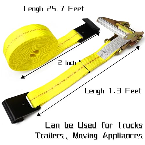 KJE 8 Pack Flat Hook Ratchet Straps, 2" x 27' Heavy Duty Tie Down Ratcheting Strap, 10,000 Lbs Max Break Strength, Cargo Straps for Flatbed, Truck, Trailers Pickup by KJE - Image 6