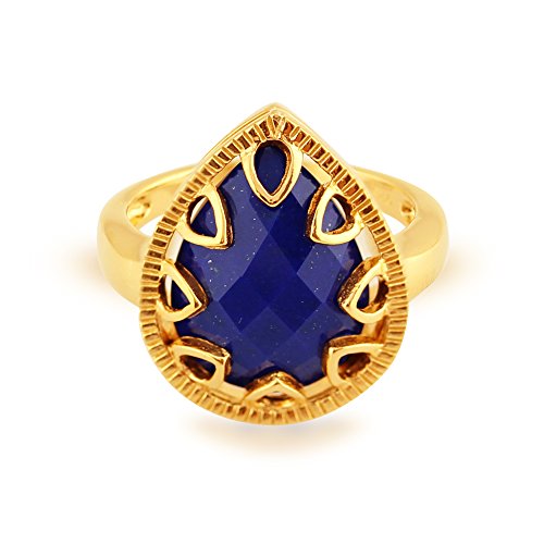 Ivy Gems Bague en argent sterling plaqué or avec lapis-lazuli taillé ananas, L, Lapis Lazuli,