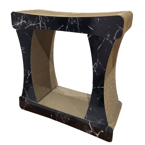 猫の爪とぎ 神殿[高](カラー:大理石柄・黒)