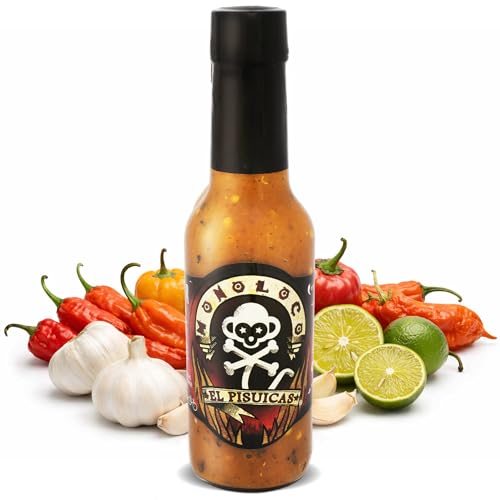 Image of Monoloco Hot Sauce Vegan Gluten-Free with Panamanian Scotch Bonnet, Rocoto, Cayenne Peppers and Ghost peppers, Garlic and Natural Species, Costa Rica Very Hot Spicy Sauce Pisuicas, Pack of 1 (150ml / 5oz)