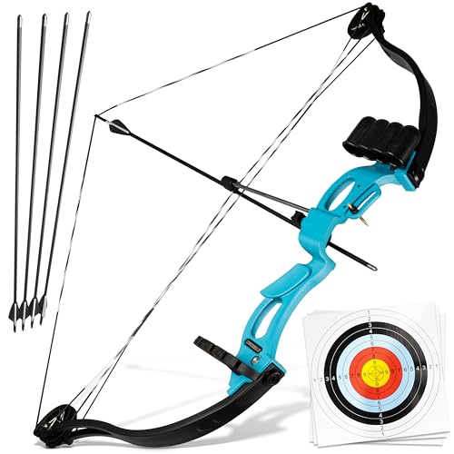 BOWRILLA® Pfeil und Bogen Kinder Set | Compound Bogen Set | Einsteigerbogen | Bogenschießen Kinder ab 8 Jahren für Indoor & Outdoor | Kinderbogen Geschenk (Blau)