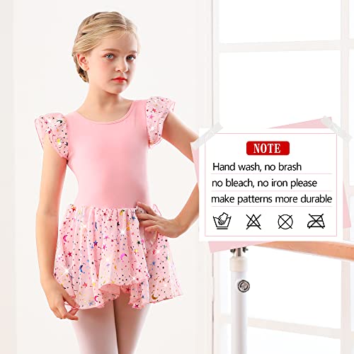 Image of DANSHOW Ballet Leotards for Girls Dance Skirted Leotard Kids Ballet Tutu Dress Toddler Shiny Ruffle Sleeve Dancewear