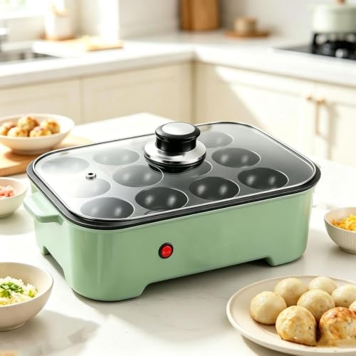 12-otworowa Patelnia Do Takoyaki, Elektryczna Patelnia Do Takoyaki O Mocy 800 W Z Pokrywką, Automatyczna Kontrola Temperatury, Patelnia Z Powłoką Nieprzywierającą Do Przygotowywania Śniadań,