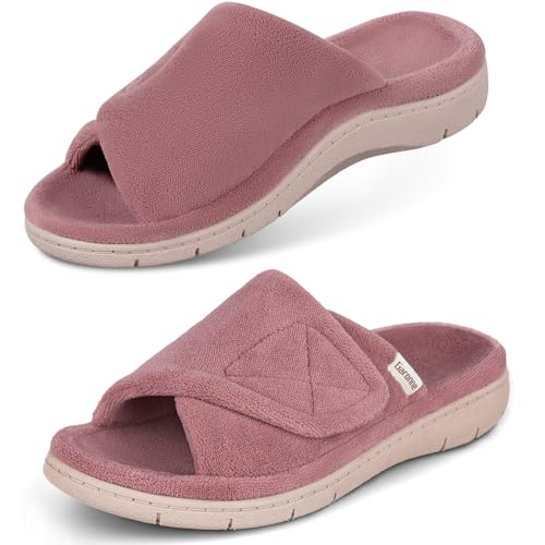 Garonne Womens Adjustable Wrap Open-toe Slippers with Arch Support Summer House Shoes for Women Indoor/Outdoor (8 Pink)