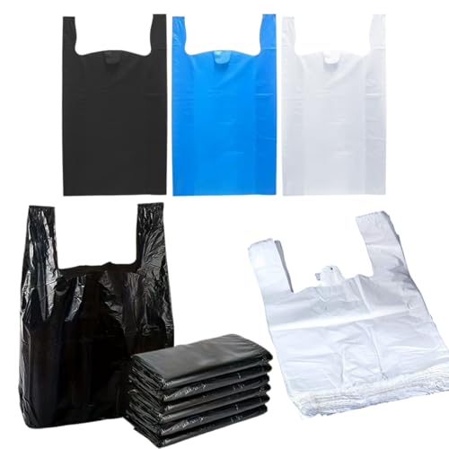 NCS35® Black Strong Plastic Carrier Bags with Handles – 100 Large Reusable Bags 11"x17"x21" Heavy Duty Shopping, Retail, Grocery, Takeaway, Eco-Friendly, Recyclable Shopping Bags