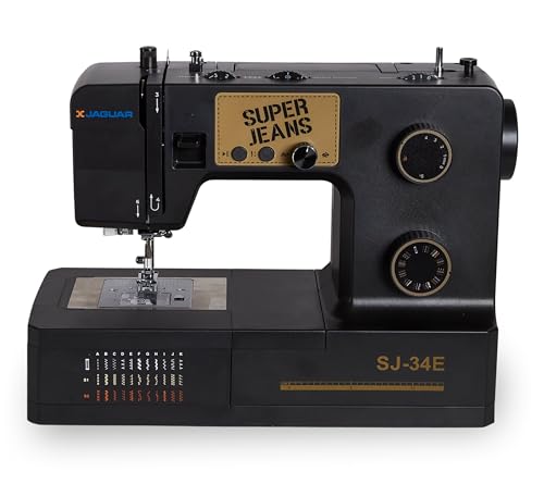 Jaguar SJ-34E Machine à Coudre Robuste Super Jeans | 34 Points | Électronique | Table d'Extension | Enfile-Aiguille Auto | Canette à Insérer | Moteur Servo...