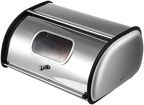 DOITOOL Stainless Steel Bread Box for Kitchen Countertop, Stainless Steel Bread Storage Bin Container with Roll up Lid and Clear Window, Roll Up Style Bread Bin Organizer ( 33x23cm )