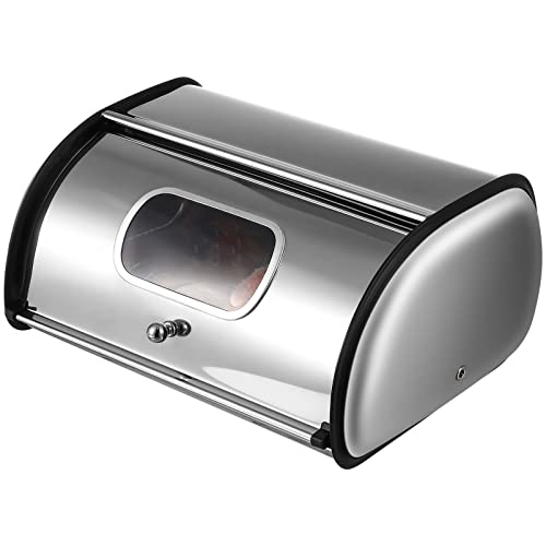 Doitool Stainless Steel Bread Box For Kitchen Countertop, Stainless Steel Bread Storage Bin Container With Roll Up Lid And Clear Window, Roll Up Style Bread Bin Organizer ( 33X23Cm ) #TOP1