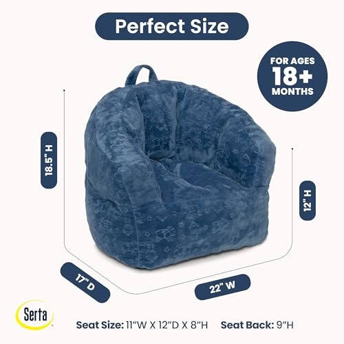 Delta Children - Serta Kids Plush Barrel Toddler Chair, Soft Foam Chair Bean Bag Chair Alternative for Boys and Girls, Cozy Seat for Reading, Watching Cartoons, Playroom Nursery Bedroom, Denim Blue - image 3