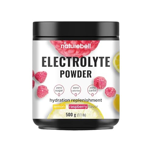 NatureBell Electrolytes Powder - 500 g - Hydration Support with Essential Minerals - Energy & Muscle Health Support* - Sugar-Free & Keto-Friendly - Easily Mixable Powder - Lemon & Raspberry Flavor