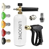 Linoone Foam Cannon Wash Gun Kit Pressure Washer Gun with 5 Nozzle Tips Snow Foam Lance Foam Blaster for 3000PSI Pressure Washer | M22-14mm and 3/8' Quick Connector | 1/4” Quick Outlet Connector