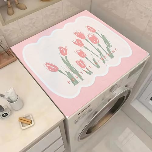 Image of Homecloud Non-Slip Washing Machine Mat - Durable Waterproof Protective Cover for Washer & Dryer, Dust-Resistant Mat Ideal for Laundry Room & Kitchen Appliances | 60x60 cm (Pink)
