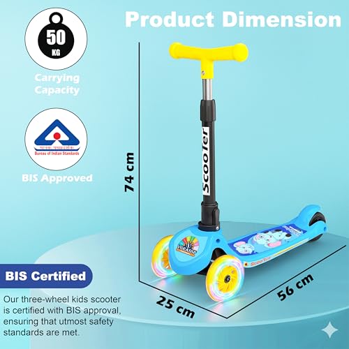 Image of VGRASSP 3 Wheel Skate Scooter for Kids with LED Light-Up Wheels, Foldable & Height Adjustable Handlebar, Rear Brake - Outdoor Kick Cycle for Boys & Girls - (Narrow Wheels)