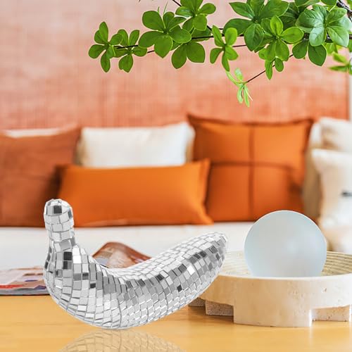 Image of VOSAREA Disco Ball Banana Figurine Reflective Fruit Banana Statue Retro Hanging Disco Ball Ornament Mirror Pendants Dj Stage Lighting for Bachelor Party Favor (Silver)