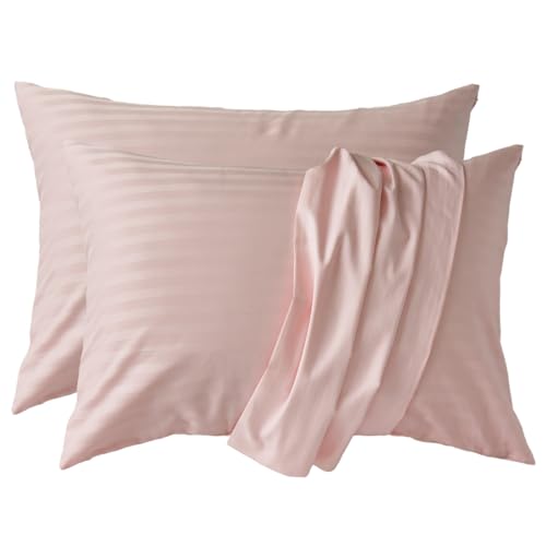 【Amazon.co.jp限定】 枕カバー 2枚組 日本製 綿100% サテンストライプ 防ダニ 超長綿 315本高密度生地 北欧 ホテル仕様 ピローケース シルクのような艶 エトワール (ベビーピンク×ベビーピンク, 50×70cm枕用)