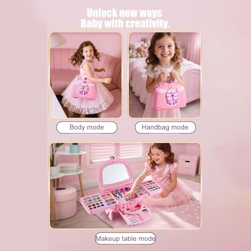 Maquillaje infantil lavable en maletín rosa con cosméticos reales seguros 7