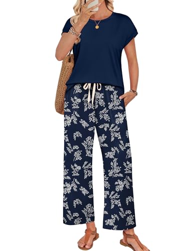 Image of WIHOLL Two Piece Sets for Women Summer Spring Outfits Lounge Sets Beach Vacation Clothes Airport Travel Matching Clothing