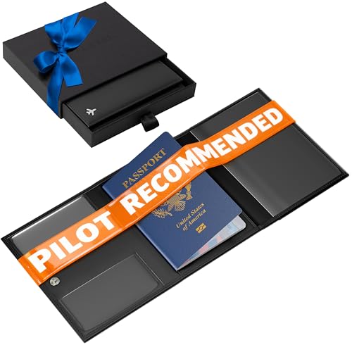 Flevel V1 Real Leather Pilot document holder Pilot wallet RFID-Blocking Travel Wallet Stylish Travel Companion for Aviation Professionals (Classic Black)