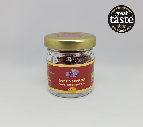 Organic Saffron - Award Winning Grade A all Red Organic Saffron Threads by Banu Saffron - 2 Grams (0.07 oz)
