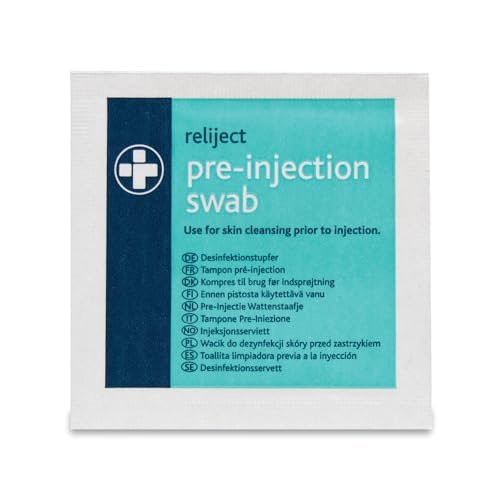 RELIANCE MEDICAL Pre-Injection Swab Wipes - Pack of 100 Individually Wrapped Medical Skin Cleaning Wipes with 70% Isopropyl Alcohol White