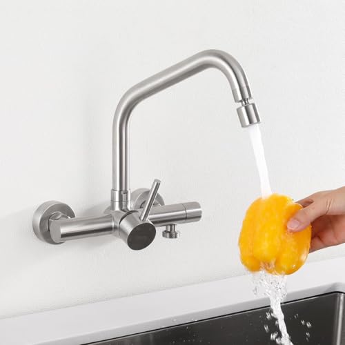 Mitigeur Evier 2 Jets d'Eau avec Robinet Mural de Cuisine Inox 304