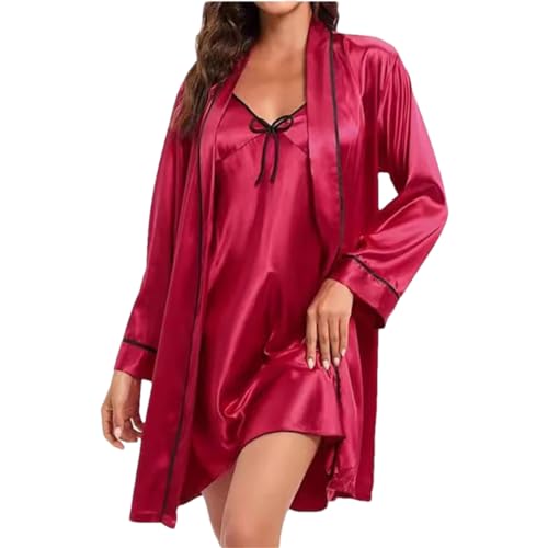 Fulbant Women'S Sexy Satin Pajama Set Pajama Set Robe Set/Suspended Skirt Pajama V-Neck Home Pajama
