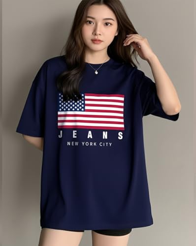 Image of AUSK Oversized Front Printed Loose Fit T-Shirt for Women || Tshirt for Girls