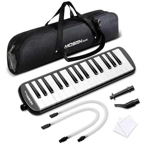 MOSEN 32-Key Melodica for Beginners - Easy Play Melody Instrument with Premium Sound, Non-Toxic ABS & Phosphor Bronze Reeds | Includes Carry Bag, Tube & Strap（Black）