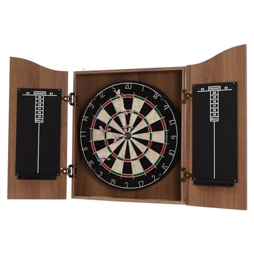 Classic Dartboard Cabinet Brown Dartboard Storage Cabinet Wall-Mounted 40.15 * 21.25inch Dart Boards Set with Scoreboard for Home Bar Club Office