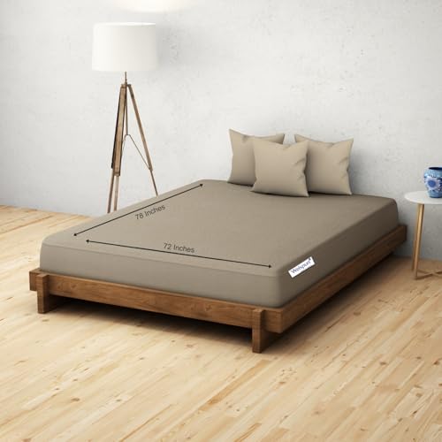Image of Welspun 100% Waterproof Premium Mattress Protector for Double Bed King Size 78x72 Inches| Cotton Feel Mattress Cover | Elastic Fitted | Fits Upto 10 Inch Mattress | Bed Protector Cover (78 inchx72 inch Beige)